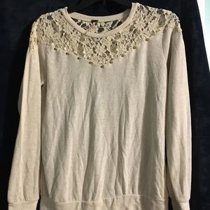 Poof cream and lace sweater